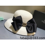 Dior Staw Bucket Hat with Maxi Bow White 2021