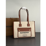 Burberry Small Two-tone Canvas and Leather Freya Tote Bag Natural/Tan Brown 2022 804413