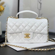 Chanel Shiny Lambskin Mini Flap Bag with Top Handle AS2431 White 2021