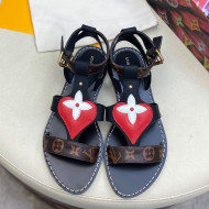 Louis Vuitton Faro Flat Heart Thong Sandals Black 2021