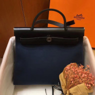 Hermes Herbag 31cm PM Double-Canvas Shoulder Bag Navy Blue/Midnight Blue