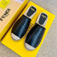 Fendi Giant FF Leather Flat Espadrille Mules Black 2020