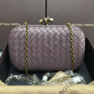 Bottega Veneta Knot Woven Lambskin Clutch with Chain Grey 01 2019