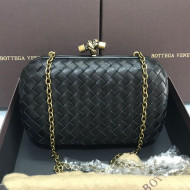 Bottega Veneta Knot Woven Lambskin Clutch with Chain Dark Green 2019