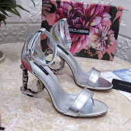 Dolce&Gabbana Metallic Leather Sandals with DG Heel 10.5cm Silver 2021