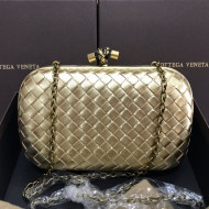 Bottega Veneta Knot Woven Lambskin Clutch with Chain Gold 01 2019