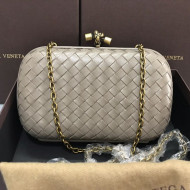 Bottega Veneta Knot Woven Lambskin Clutch with Chain Light Grey 2019