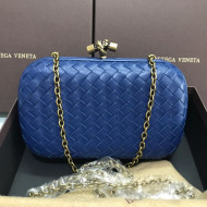 Bottega Veneta Knot Woven Lambskin Clutch with Chain Dark Blue 2019