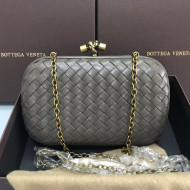 Bottega Veneta Knot Woven Lambskin Clutch with Chain Dark Grey 2019