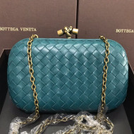 Bottega Veneta Knot Woven Lambskin Clutch with Chain Blue-Green 2019