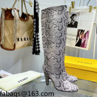 Fendi Karligraphy High Heel Boots 8cm in Grey Python-Like Leather 2021 