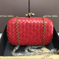 Bottega Veneta Knot Woven Lambskin Clutch with Chain Red 2019