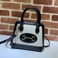 Gucci Horsebit 1955 Leather Mini Top Handle Bag 640716 White/Black 2021