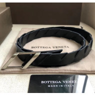 Bottega Veneta Width 2cm Intrecciato Calfskin Belt With Rhomboid Buckle Black/silver 2020