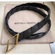 Bottega Veneta Width 2cm Intrecciato Calfskin Belt With Rhomboid Buckle Black/Gold 2020