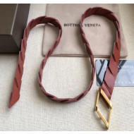 Bottega Veneta Width 2cm Intrecciato Calfskin Belt With Rhomboid Buckle Burgundy 2020