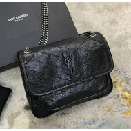 Saint Laurent Baby Niki Chain Bag in Vintage Crinkled Leather 533037 Black/Silver 2021