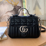 Gucci GG Marmont Geometric Leather Mini Top Handle Bag 583571 Black 2021