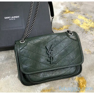 Saint Laurent Baby Niki Chain Bag in Vintage Crinkled Leather 533037 Dark Green 2021