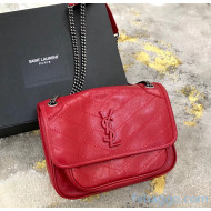 Saint Laurent Baby Niki Chain Bag in Vintage Crinkled Leather 533037 Red 2021