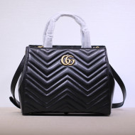 Gucci GG Marmont Chevron Leather Small Top Handle Bag 448054 Black 2021