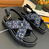 Louis Vuitton Since 1854 Paseo Flat Comfort Sandal in Blue Studded Monogram Canvas 2021