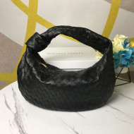 Bottega Veneta Medium BV Jodie Woven Lambskin Hobo Bag Black 2020