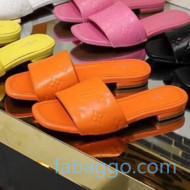 Louis Vuitton Monogram Embossed Calfskin Flat Slide Sandals Orange 2020