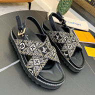 Louis Vuitton Since 1854 Paseo Flat Comfort Sandal in Grey Studded Monogram Canvas 2021