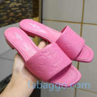 Louis Vuitton Monogram Embossed Calfskin Flat Slide Sandals Pink 2020