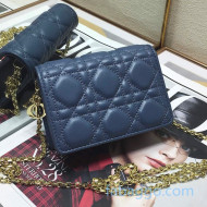 Dior Lady Dior Nano Pouch Clutch with Chain in Blue Cannage Calfskin 2020