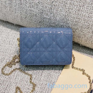 Dior Lady Dior Nano Pouch Clutch with Chain in Blue Patent Cannage Leather 2020