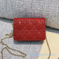 Dior Lady Dior Nano Pouch Clutch with Chain in Red Patent Cannage Leather 2020