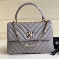 Chanel Chevron Small Trendy CC Flap Bag With Top Handle A92236 Gray 2018(Gold-tone Hardware)