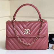 Chanel Chevron Small Trendy CC Flap Bag With Top Handle A92236 Rose Pink 2018(Gold-tone Hardware)