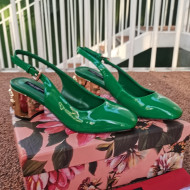 Dolce & Gabbana DG Patent Leather Slingback Pumps 6.5cm Green/Gold 2021 