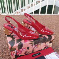 Dolce & Gabbana DG Patent Leather Slingback Pumps 6.5cm Red/Gold 2021 