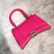 Balenciaga Hourglass Mini Top Handle Bag in Smooth Leather Hot Pink/Silver 2019