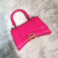 Balenciaga Hourglass Mini Top Handle Bag in Smooth Leather Hot Pink/Gold 2019