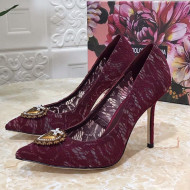 Dolce&Gabbana DG Lace High- Heel Pumps 10.5cm Burgundy 2021