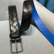 Bottega Veneta Woven Leather Belt 35mm with Matte Frame Buckle Black 2019