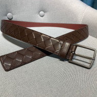 Bottega Veneta Woven Leather Belt 35mm with Matte Frame Buckle Brown 2019