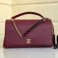 Chanel Calfskin Chevron Chic Large Top Handle Bag A57149 Burgundy 2018