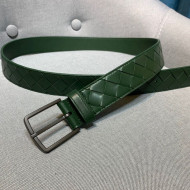 Bottega Veneta Woven Leather Belt 35mm with Matte Frame Buckle Green 2019