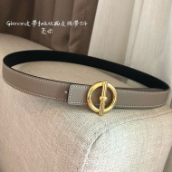 Hermes Glenan Reversible Calfskin Belt 24mm with Ring Buckle Grey/Gold 2021