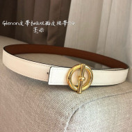 Hermes Glenan Reversible Calfskin Belt 24mm with Ring Buckle White/Gold 2021