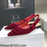 Dior J'Adior Slingback Ballerina Flat in Red Crocodile-Effect Embroidered Velvet 2021