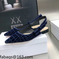 Dior J'Adior Slingback Ballerina Flat in Navy Blue Crocodile-Effect Embroidered Velvet 2021