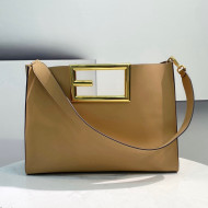 Fendi Way Leather Medium Tote Bag Apricot 2021 8506M