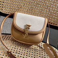 Saint Laurent Kaia Small Satchel in Cotton Cnvas and Vintage Leather 619740 Brown/White 2020